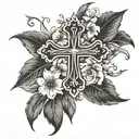 make me a small christian tatoo with the scripture Isaiah 41:10, and somehow putting the January birth flower on a cross tattoo design idea
