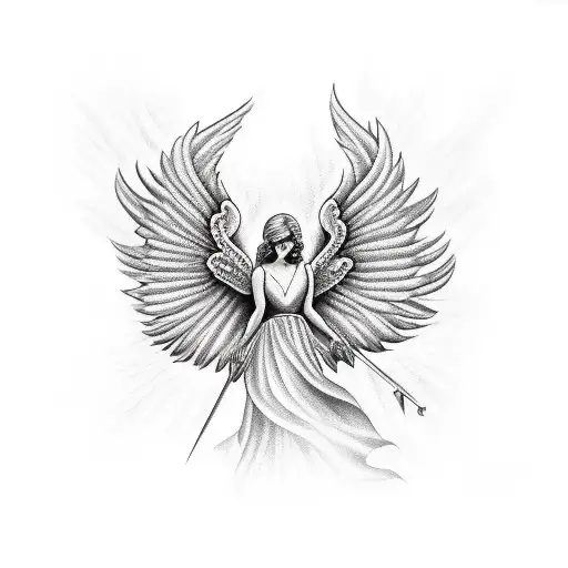 angel with a black wing and a white wing tattoo design idea