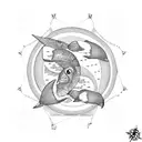 ocean,seagulls,sand castle,plumeria,fish,cancer zodiac tattoo design idea