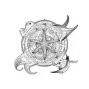 ocean,seagulls,sand castle,plumeria,fish,cancer zodiac tattoo design idea