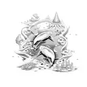 ocean,seagulls,sand castle,plumeria,fish,cancer zodiac tattoo design idea