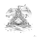 ocean,seagulls,sand castle,plumeria,fish,cancer zodiac tattoo design idea