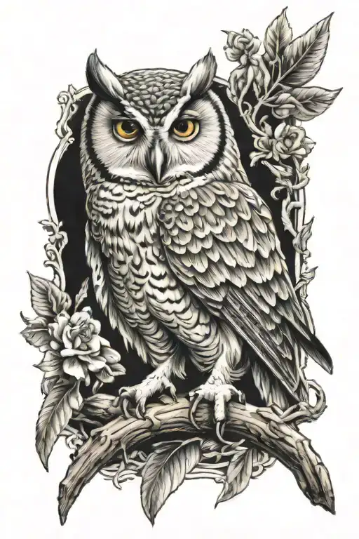 Athena and her owl perched color tattoo tattoo design idea