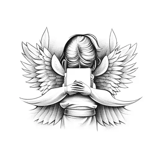 sad angel tattoo design idea