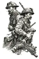 a Cossack with a forelock and moustache and a soldier with a machine gun tattoo design idea