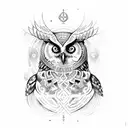 an owl with Viking era scripture tattoo design idea