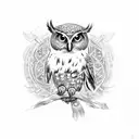 an owl with Viking era scripture tattoo design idea