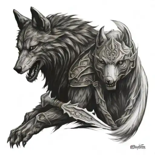 wolf sif and artorias dark souls tattoo design idea