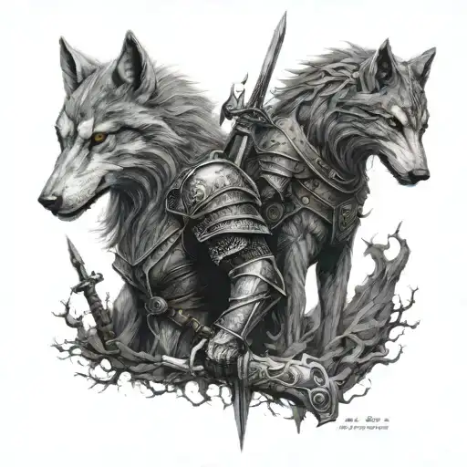 Artorias and great grey wolf sif  from dark souls tattoo design idea