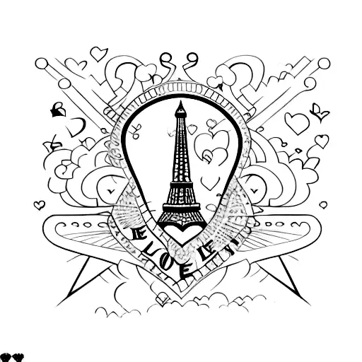 A minimalist tattoo of the Eiffel Tower with the words 'Love is Love' tattoo design idea