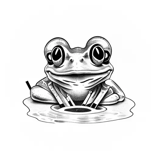 frog smoking a cigarette tattoo design idea