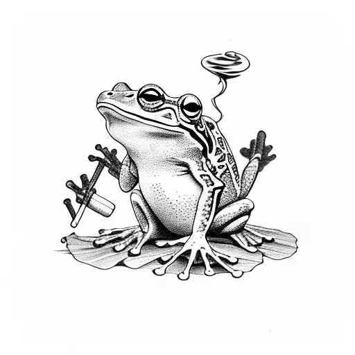 frog smoking a cigarette tattoo design idea