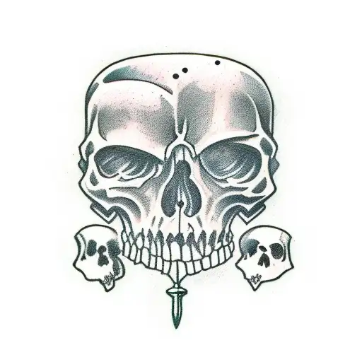 man holding a sword over pile of skulls tattoo design idea