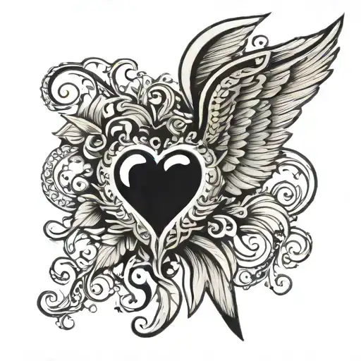 heart with eternity symbol and spread wings tattoo design idea