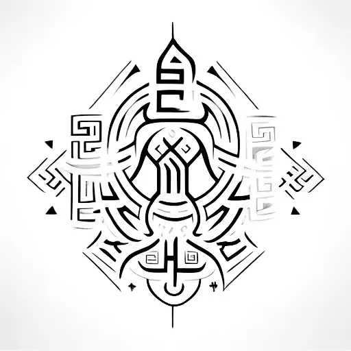 lettering tatto of the word perspective written with numbers, runes, leters and greek letters  tattoo design idea