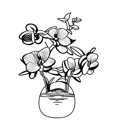 past, present, future, mountains, orchids tattoo design idea