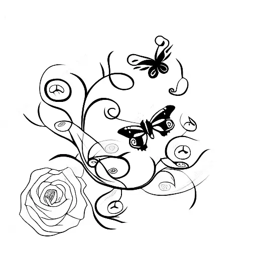 butterfly with vines and flowers. chance for life word  tattoo design idea