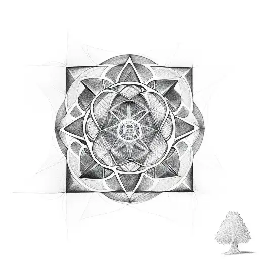 metatrons cube with a tree of life in the center with a honeycomb background leading down my left shoulder and onto arm  tattoo design idea