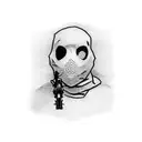 A silhouette of a person wearing a ski mask and holding a gun tattoo design idea