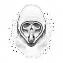 A silhouette of a person wearing a ski mask and holding a gun tattoo design idea