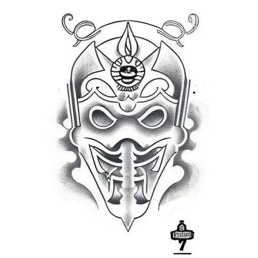 hanya mask whit number 7 tattoo design idea
