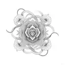 A symphony of soundwaves intertwined with delicate floral patterns tattoo design idea