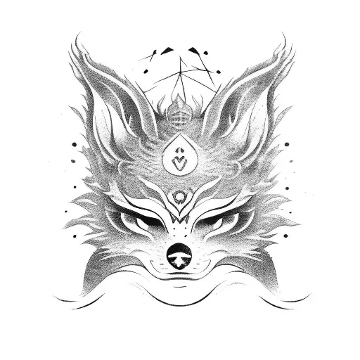 katana with kitsune mask tattoo design idea