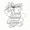 Flash tattoo of Open book with phrase below I've lived a thousand lives tattoo design idea