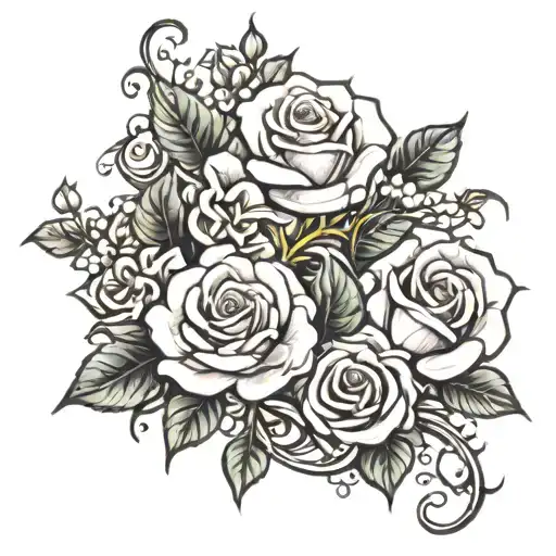 vine with roses and jasmine flowers tattoo design idea