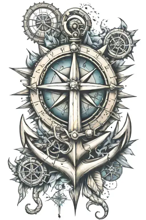 fouled anchor with compass rose and north star tattoo design idea
