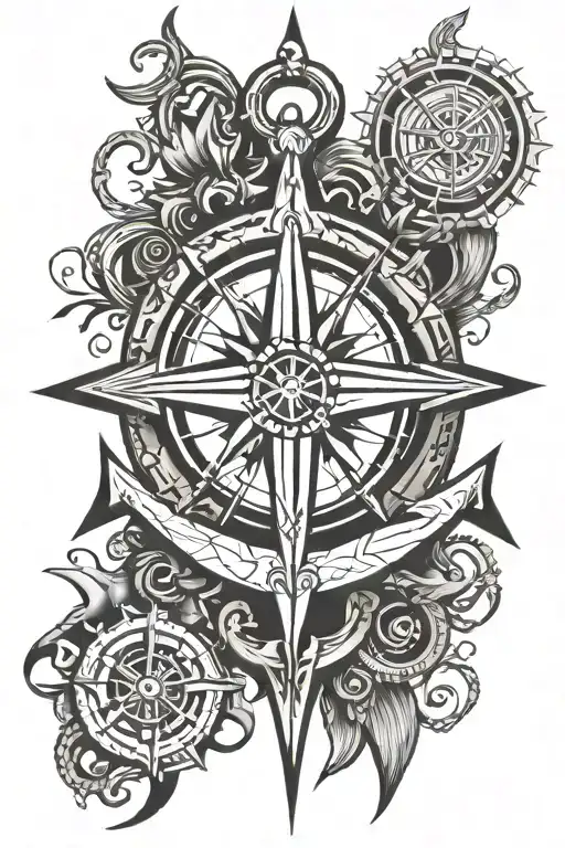 fouled anchor with compass rose and north star tattoo design idea