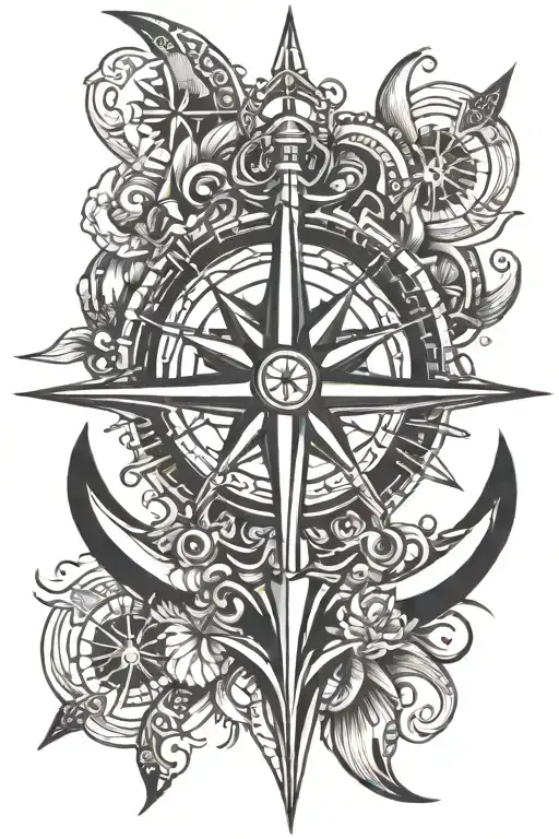fouled anchor with compass rose and north star tattoo design idea