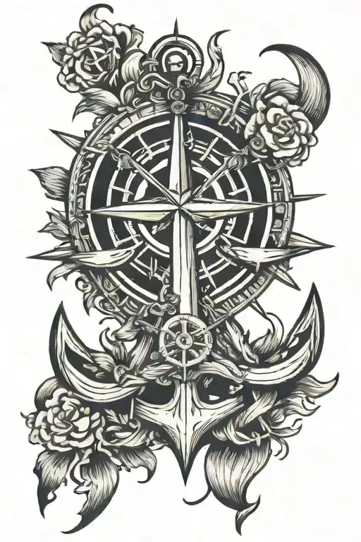 fouled anchor with compass rose and north star tattoo design idea