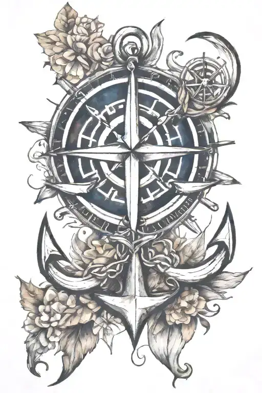 fouled anchor with compass rose and north star tattoo design idea