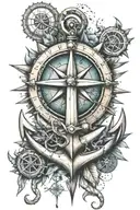 fouled anchor with compass rose and north star tattoo design idea