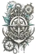 fouled anchor with compass rose and north star tattoo design idea