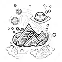 Underwater cityscape with waves crashing above tattoo design idea