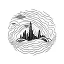 Underwater cityscape with waves crashing above tattoo design idea