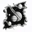 planets, universe, endless expanse tattoo design idea