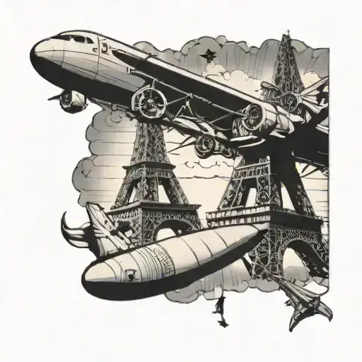 Eiffel Tower and airplane tattoo design idea