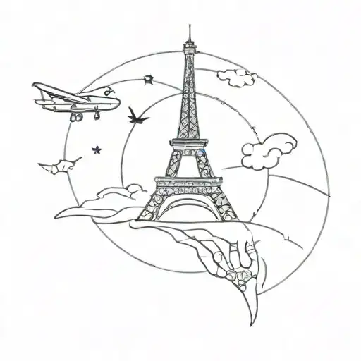 Eiffel Tower, paw print, airplane flying tattoo design idea