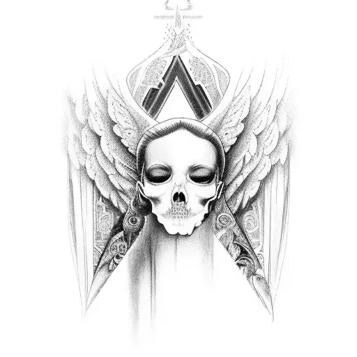 angel de alas abiertas con lanza apuntando hacia abajo tattoo design idea