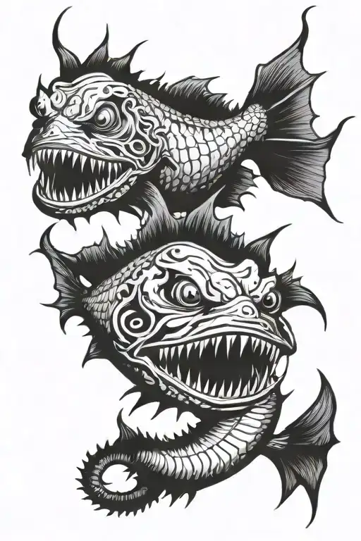 angler fish transforming tattoo design idea