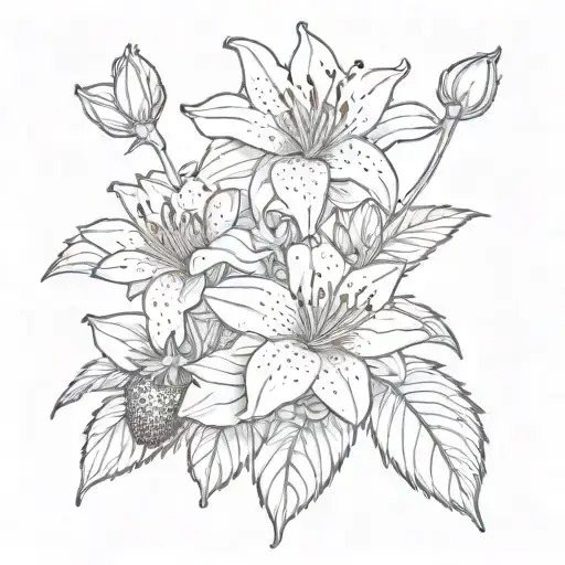strawberries, stargazer lilies, strawberry  tattoo design idea