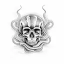 snake flowers skull tattoo design idea