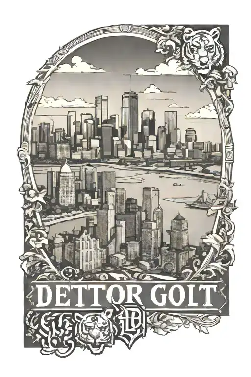 Detroit skyline and Detroit Tigers logo tattoo design idea