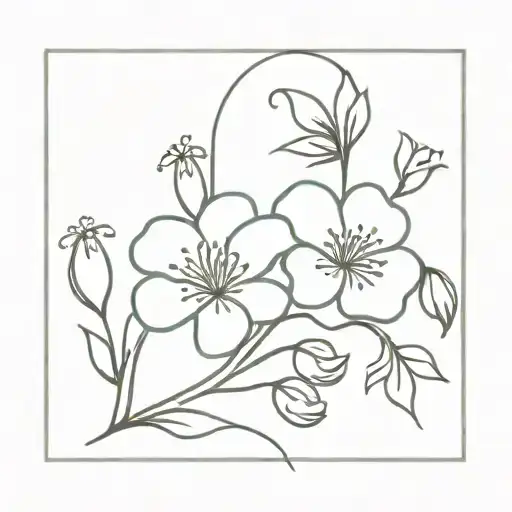 A minimalist design of intertwined birth flowers for March and July, symbolizing love and new beginnings tattoo design idea