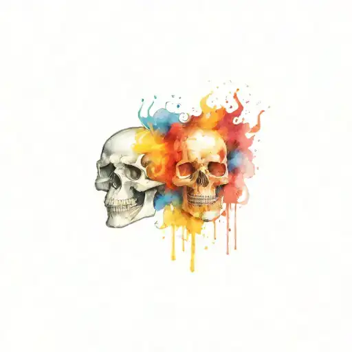 punk rock skulls and fire tattoo design idea