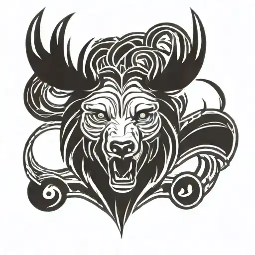 bear head with big deer antlers  tattoo design idea