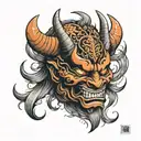 Demon mask with horns orange tattoo design idea